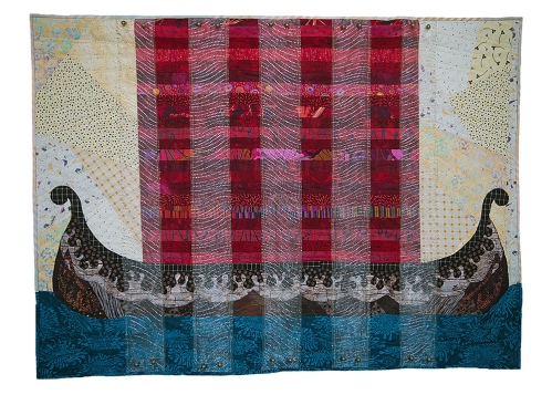 Ryn Pitts | My Journey to Northern Lights and Midsummer Nights Raw edge applique, cotton and organza, free motion quilting with cotton threads, 2015 45" X 35"